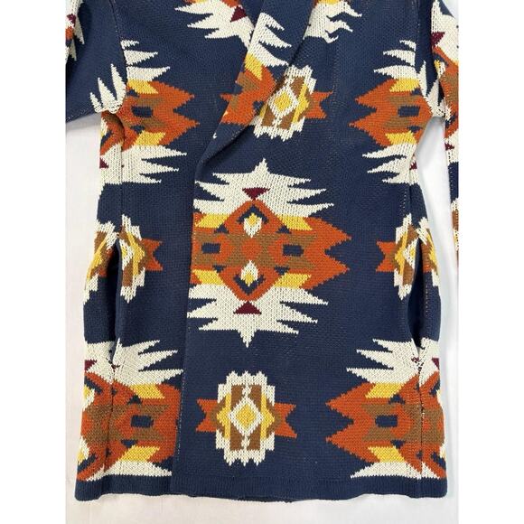 Lucky Brand Aztec Tribal Cardigan Sweater Coatigan Large Shawl Collar Southwest - Picture 6 of 11